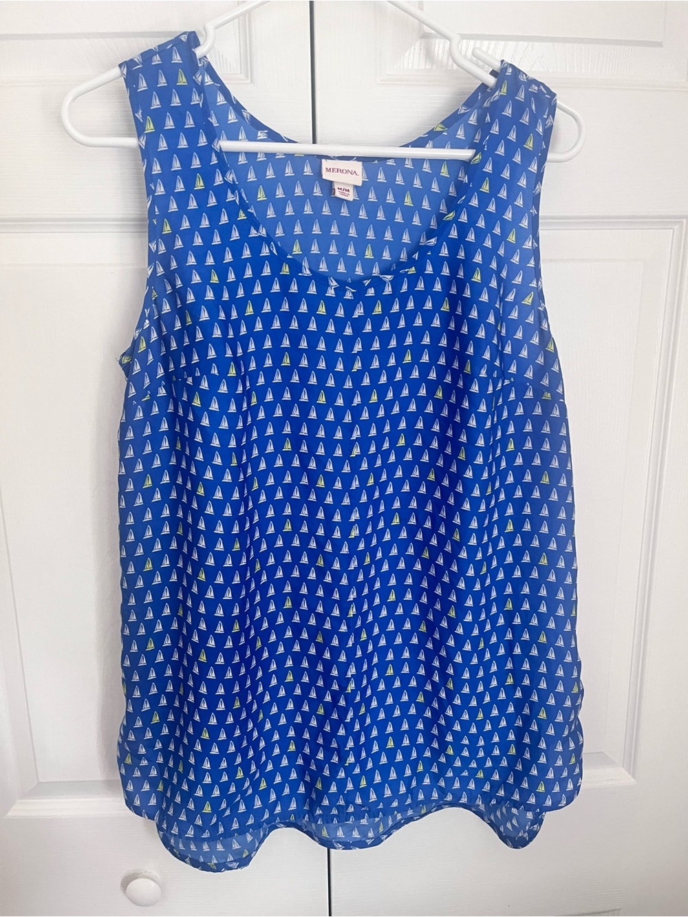 Merona Royal Blue Sleeveless Tank with Sailboat Motif